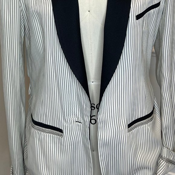 Lux Balenciaga Striped Spring Summer Shawl Collar Blazer Bllack & White - Picture 4 of 6
